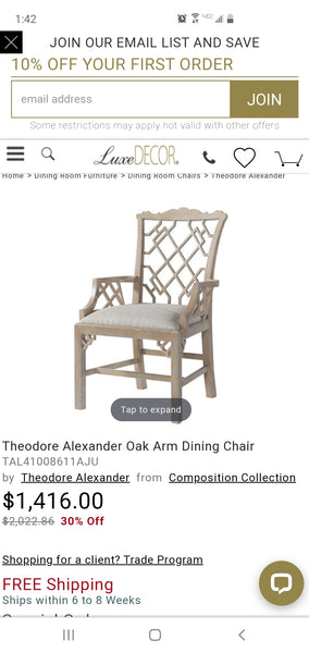 THEODORE ALEXANDER COMPOSITION SEA CLIFF CERUSED OAK CHIPPENDALE/ FRETWORK/ LATTICE ACCENT/ DESK/ DINING CHAIRS W/ FRETWORK (3 AVAILABLE)