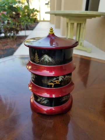VINTAGE CHINOISERIE 3 TIER PAGODA STACKING BOX ~ MISC