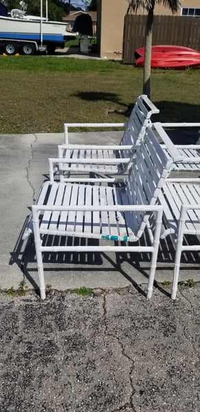 VINTAGE HAUSER CAST ALUMINUM FAUX BAMBOO LOUNGE/ PATIO/ OUTDOOR/ STRAP/ POOL/ ACCENT CHAIRS (4 AVAILABLE)