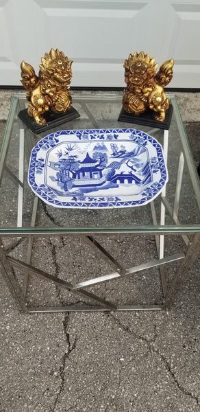 ANTIQUE/ VINTAGE BLUE💙 & WHITE🤍 CHINOISERIE⛩️ STONEWARE PAGODA🏯 PLATE/ PLATTER/ WALL DECOR W/ REIGN MARK W/ HANGER ~ MISC