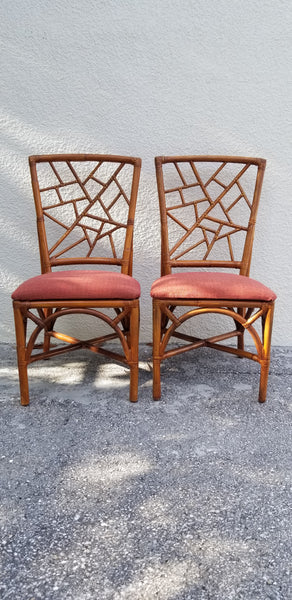 VINTAGE ACACIA BAMBOO 🎋 RATTAN CHIPPENDALE CRACKED ICE ACCENT/ DESK/ DINING CHAIR (2 AVAILABLE)