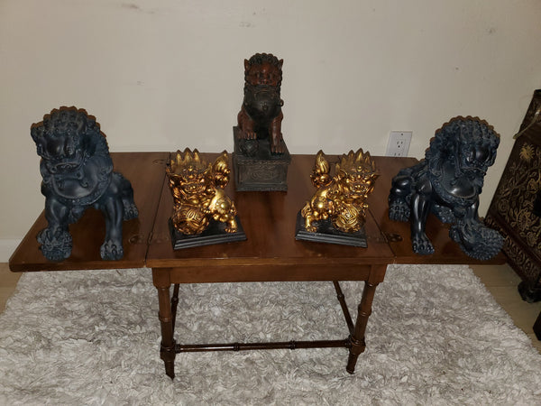 VINTAGE SMOKY BLACK/ GRAY RESIN FOO DOGGIE/ DRAGON/ LION STATUE/ SCULPTURE (2) ~ MISC