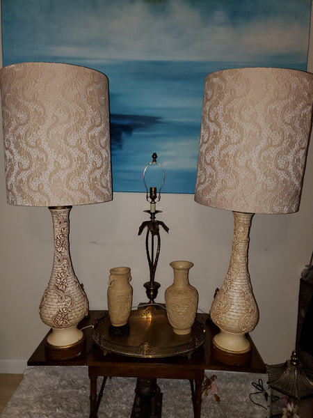 VINTAGE BOMBAY BRASS FAUX BAMBOO PALM TREE LAMP