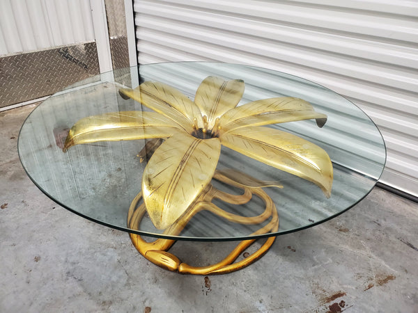 VINTAGE DREXEL "The Gilded Lily🌺" 1969 GOLD GILT CAST ALUMINUM COFFEE TABLE ~  (ARTHUR COURT)