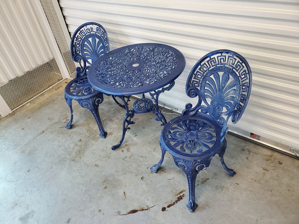 VINTAGE BLUE CAST/ WROUGHT IRON GREEK KEY BISTRO/ DINING SET