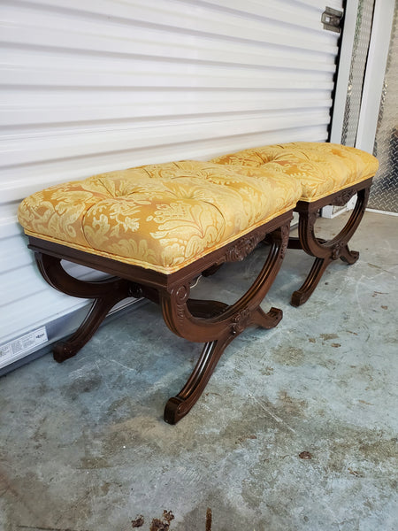 VINTAGE VICTORIAN/ NEOCLASSICAL/ TRADITIONAL (🤷‍♂️) X LEG UPHOLSTERED TUFTED BENCH/ STOOL/ OTTOMAN (2)