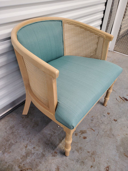 VINTAGE MORGANTON FAUX BAMBOO/ CANE UPHOLSTERED BARREL ACCENT CHAIR