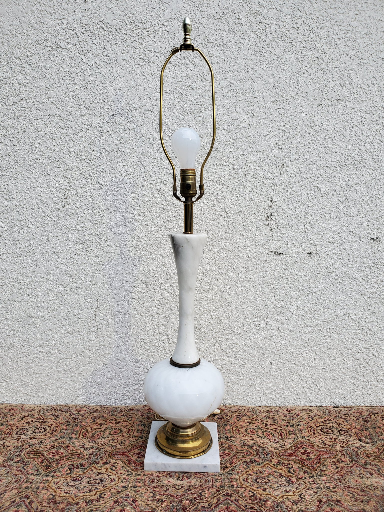 ANTIQUE/ VINTAGE ITALIAN MILK GLASS/ MARBLE/ BRASS LAMP