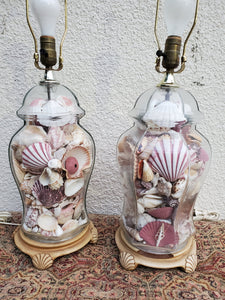 VINTAGE GLASS n SHELL LAMPS (2)