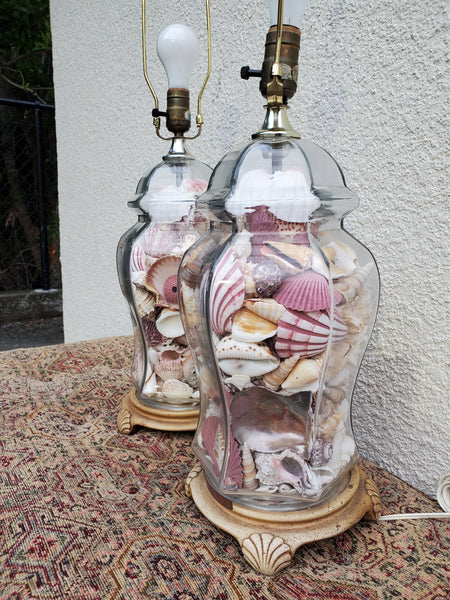 VINTAGE GLASS n SHELL LAMPS (2)