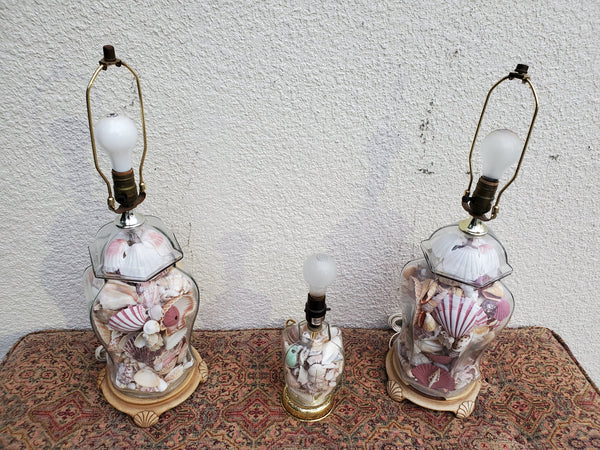 VINTAGE GLASS n SHELL LAMPS (2)