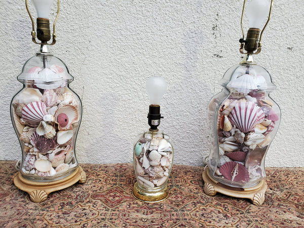 VINTAGE GLASS n SHELL LAMPS (2)