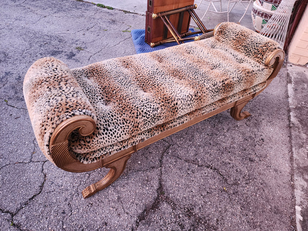VINTAGE MARGE CARSON FUZZY WUZZY LEOPARD UPHOLSTERED CLAW FEET BENCH
