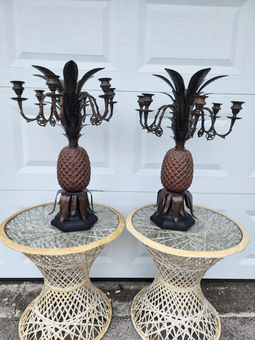 VINTAGE CASTILIAN IMPORTS BRASS PINEAPPLE/ FROND 6 LIGHT CANDELABRA (2) ~ MISC