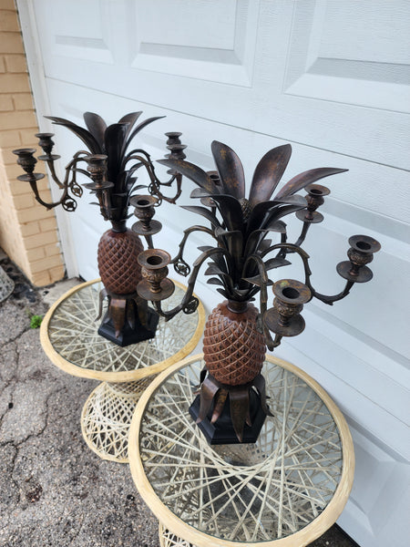 VINTAGE CASTILIAN IMPORTS BRASS PINEAPPLE/ FROND 6 LIGHT CANDELABRA (2) ~ MISC