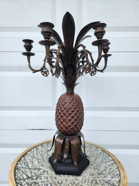 VINTAGE CASTILIAN IMPORTS BRASS PINEAPPLE/ FROND 6 LIGHT CANDELABRA (2) ~ MISC