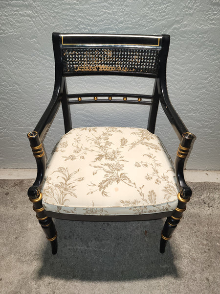 VINTAGE HICKORY CHAIR BLACK🖤 💛GOLD ENGLISH REGENCY FAUX BAMBOO/ CANE ACCENT CHAIR