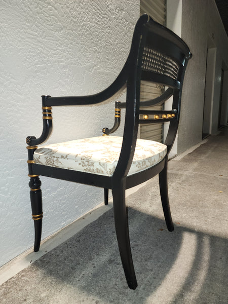 VINTAGE HICKORY CHAIR BLACK🖤 💛GOLD ENGLISH REGENCY FAUX BAMBOO/ CANE ACCENT CHAIR