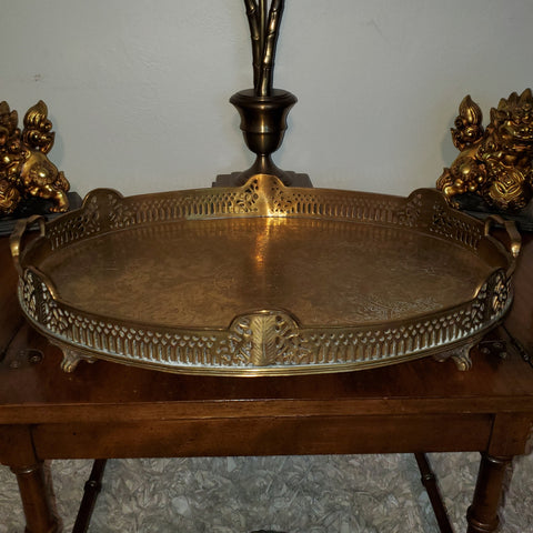 VINTAGE CASTILIAN IMPORTS BRASS TREE OF LIFE 🌳 FOOTED SERVING/ VANITY TRAY ~ MISC
