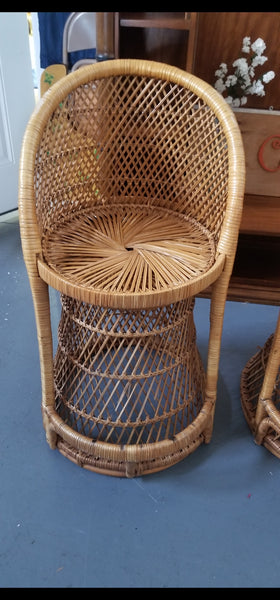 VINTAGE WICKER RATTAN BAMBOO 🎋 BOHO EMMANUELLE  SUNBURST COUNTER BARSTOOLS (3)