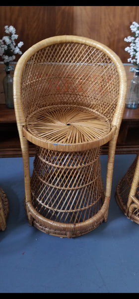 VINTAGE WICKER RATTAN BAMBOO 🎋 BOHO EMMANUELLE  SUNBURST COUNTER BARSTOOLS (3)