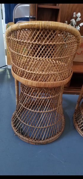 VINTAGE WICKER RATTAN BAMBOO 🎋 BOHO EMMANUELLE  SUNBURST COUNTER BARSTOOLS (3)