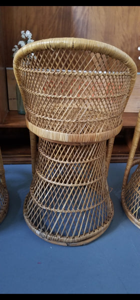 VINTAGE WICKER RATTAN BAMBOO 🎋 BOHO EMMANUELLE  SUNBURST COUNTER BARSTOOLS (3)