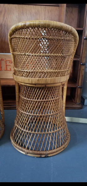 VINTAGE WICKER RATTAN BAMBOO 🎋 BOHO EMMANUELLE  SUNBURST COUNTER BARSTOOLS (3)