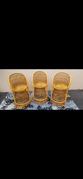 VINTAGE WICKER RATTAN BAMBOO 🎋 BOHO EMMANUELLE  SUNBURST COUNTER BARSTOOLS (3)