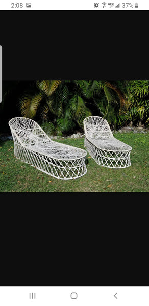 VINTAGE HAUSER CAST ALUMINUM FAUX BAMBOO LOUNGE/ PATIO/ OUTDOOR/ STRAP/ POOL/ ACCENT CHAIRS (4 AVAILABLE)