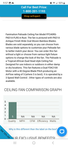 FANIMATION INDOOR/OUTDOOR PALISADE BRONZE/ PEWTER FILIGREE CEILING FAN W/8 22" OVAL RED/ BROWN PALM BLADES ~ MISC