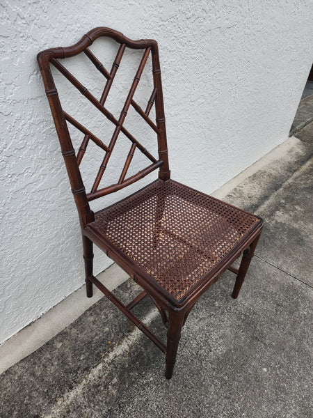 VINTAGE FAUX BAMBOO CHIPPENDALE CANE DESK/ ACCENT/ DINING CHAIR