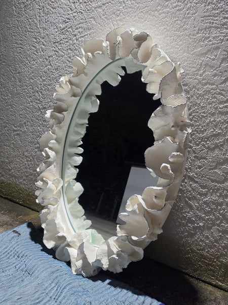 MADE GOODS WHITE FAUX CORAL 🪸 & SILVER TRIMMED COCO MIRROR