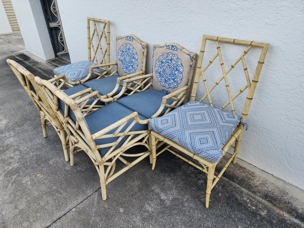 WOODBRIDGE FAUX BAMBOO/ CANE CHIPPENDALE DINING CHAIRS W/DA FRETWORK W/CUSHIONS (6 AVAILABLE)