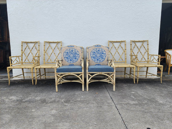 WOODBRIDGE FAUX BAMBOO/ CANE CHIPPENDALE DINING CHAIRS W/DA FRETWORK W/CUSHIONS (6 AVAILABLE)