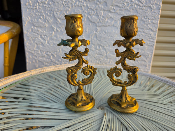 ANTIQUE/ VINTAGE BRASS DRAGON SERPENT CANDLESTICKS 🐉🕯(2) ~ MISC