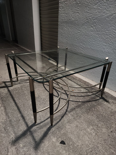 VINTAGE MID CENTURY MODERN BLACK/ CHROME GEOMETRIC/ ART DECO/ NEOCLASSICAL COFFEE TABLE