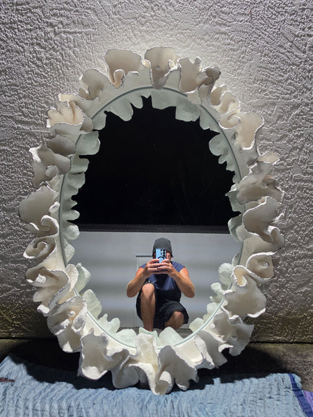 MADE GOODS WHITE FAUX CORAL 🪸 & SILVER TRIMMED COCO MIRROR