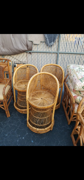 VINTAGE WICKER RATTAN BAMBOO 🎋 BOHO EMMANUELLE  SUNBURST COUNTER BARSTOOLS (3)