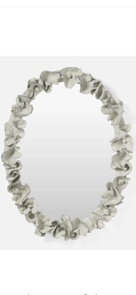 MADE GOODS WHITE FAUX CORAL 🪸 & SILVER TRIMMED COCO MIRROR