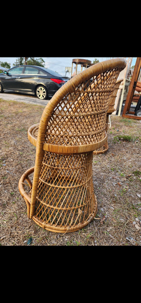 VINTAGE WICKER RATTAN BAMBOO 🎋 BOHO EMMANUELLE  SUNBURST COUNTER BARSTOOLS (3)