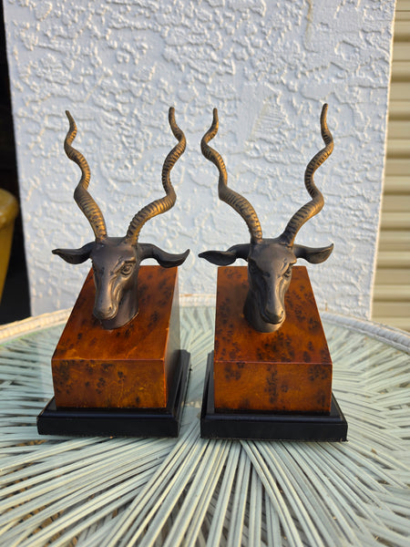 VINTAGE MID CENTURY MODERN BRASS ~ BRONZE BURLWOOD  ANTELOPE/ GAZELLE/ IBEX 🦌🦄 BOOKENDS (2) ~ MISC
