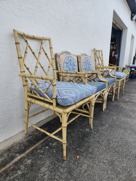 WOODBRIDGE FAUX BAMBOO/ CANE CHIPPENDALE DINING CHAIRS W/DA FRETWORK W/CUSHIONS (6 AVAILABLE)