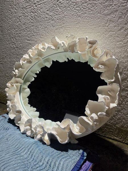 MADE GOODS WHITE FAUX CORAL 🪸 & SILVER TRIMMED COCO MIRROR