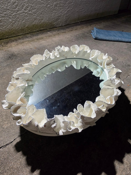 MADE GOODS WHITE FAUX CORAL 🪸 & SILVER TRIMMED COCO MIRROR