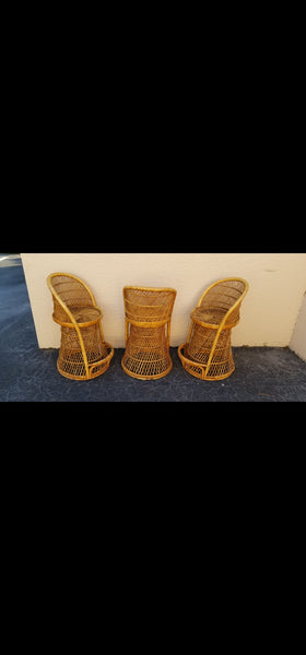 VINTAGE WICKER RATTAN BAMBOO 🎋 BOHO EMMANUELLE  SUNBURST COUNTER BARSTOOLS (3)