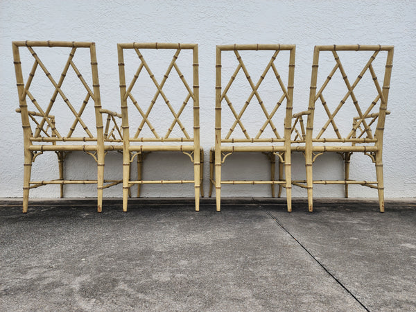 WOODBRIDGE FAUX BAMBOO/ CANE CHIPPENDALE DINING CHAIRS W/DA FRETWORK W/CUSHIONS (6 AVAILABLE)