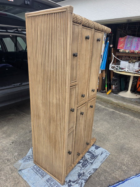 VINTAGE WHITECRAFT RATTAN DOUBLE DRESSER W/LEATHER WRAPS