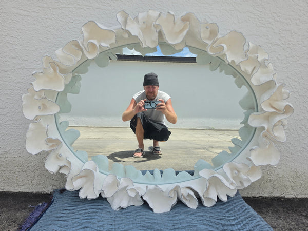 MADE GOODS WHITE FAUX CORAL 🪸 & SILVER TRIMMED COCO MIRROR