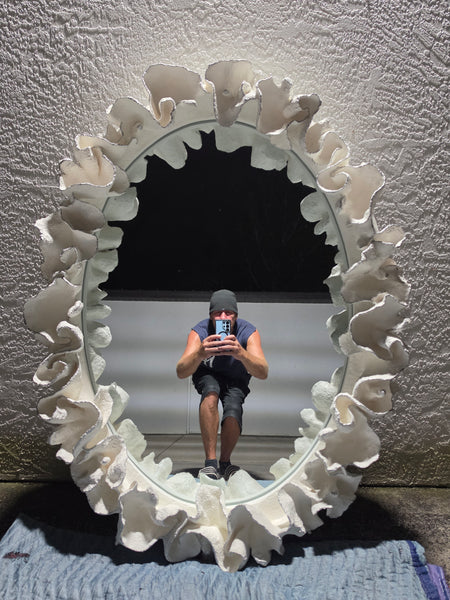 MADE GOODS WHITE FAUX CORAL 🪸 & SILVER TRIMMED COCO MIRROR